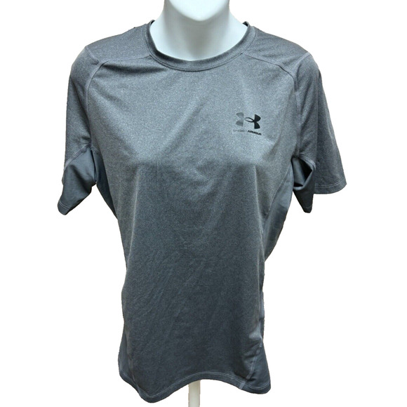 Under Armour Womens Compression Shirt Size Large Heat Gear Short Sleeve Gray Top - Picture 1 of 11